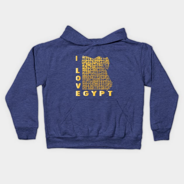 Egypt love-I love Egypt Map of Egypt with the hieroglyphic alphabet Kids Hoodie by egygraphics